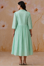 Mint Green Broderie Flared Midi Dress