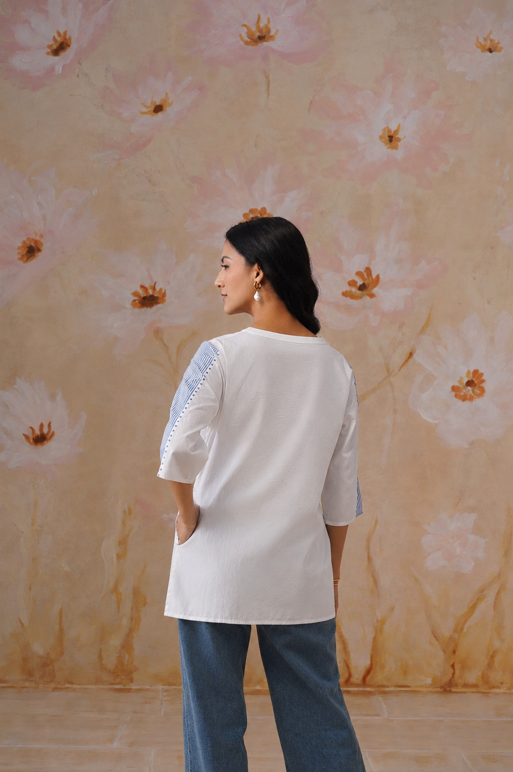 Azure Paneled Cotton Top