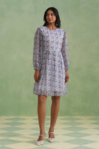 Porcelain Blue Floral Lurex Mini Dress