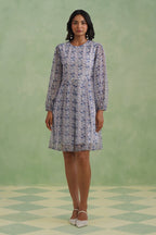 Porcelain Blue Floral Lurex Mini Dress