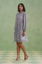 Porcelain Blue Floral Lurex Mini Dress