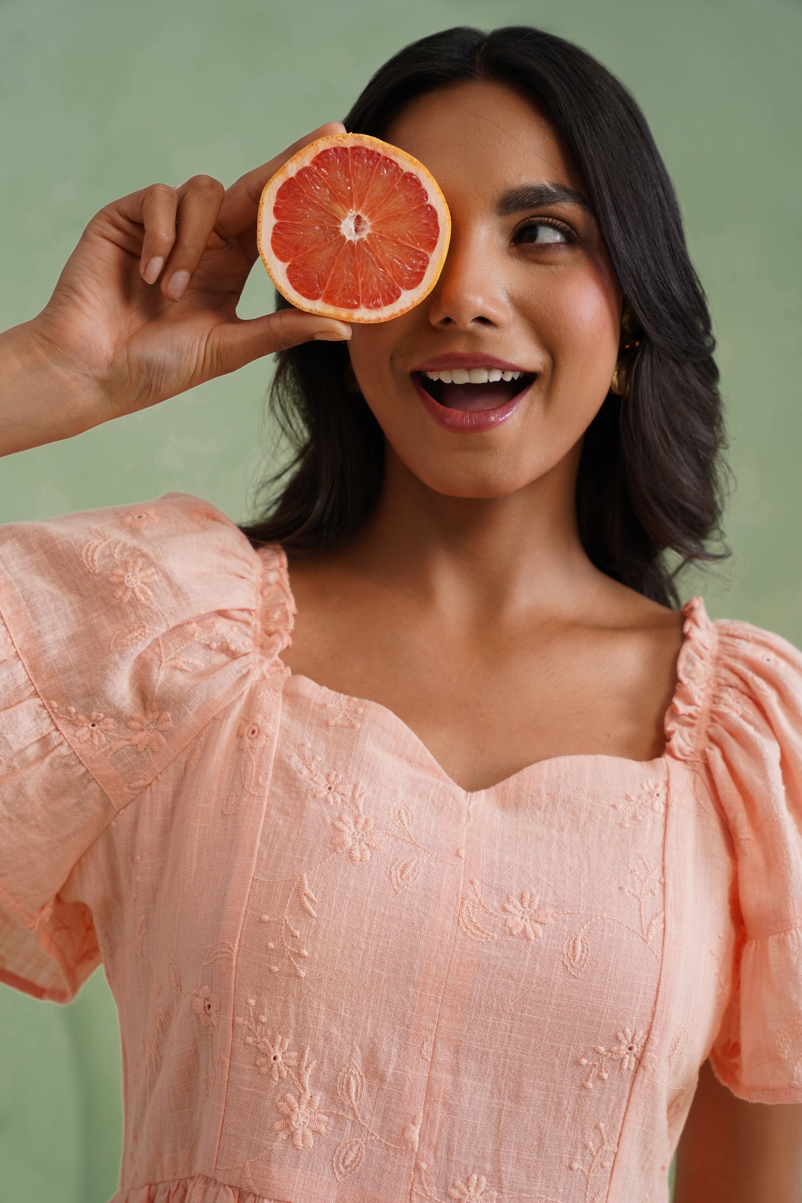 Apricot Blush Embroidered Mini Dress