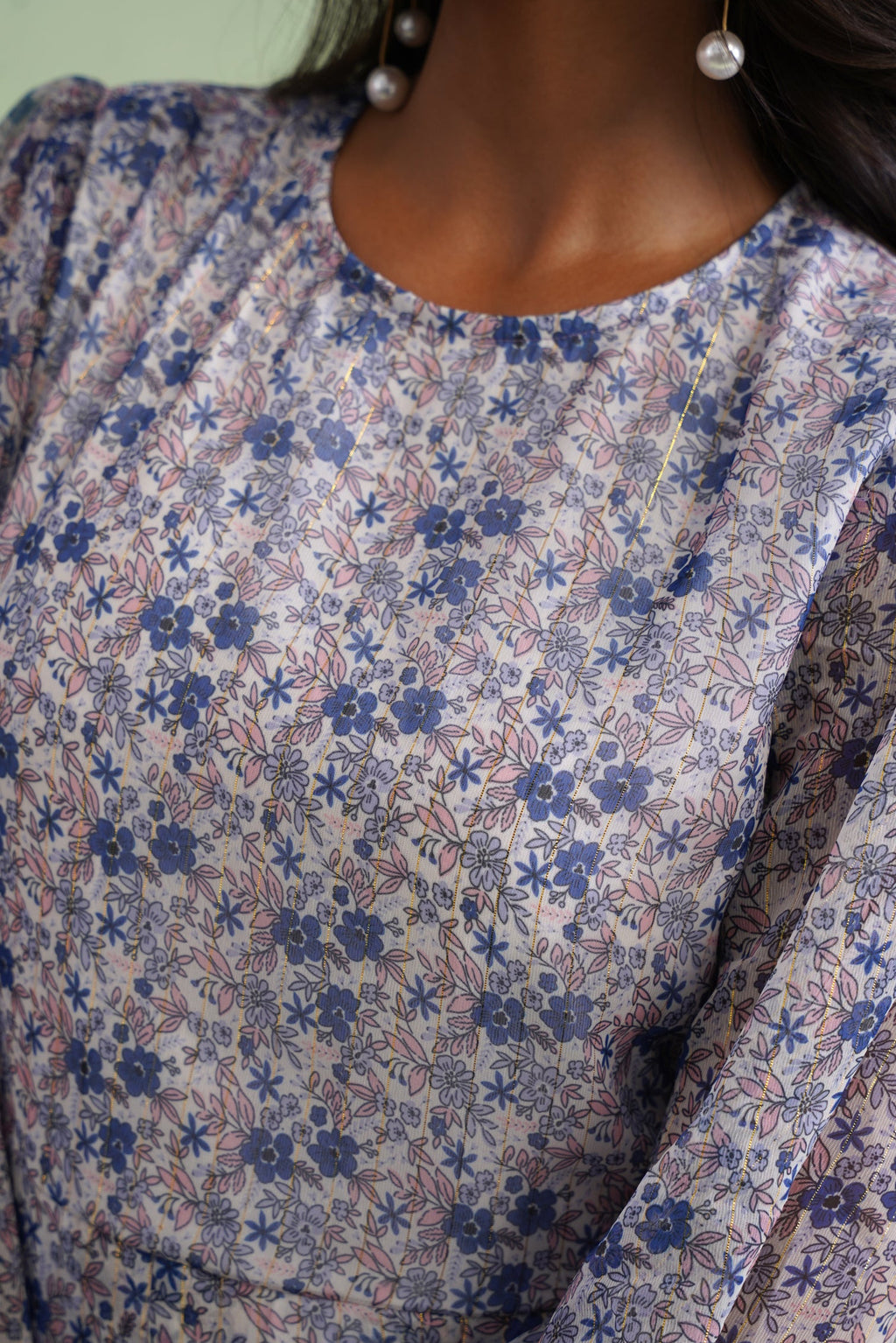 Porcelain Blue Floral Lurex Mini Dress