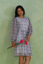 Porcelain Blue Floral Lurex Mini Dress