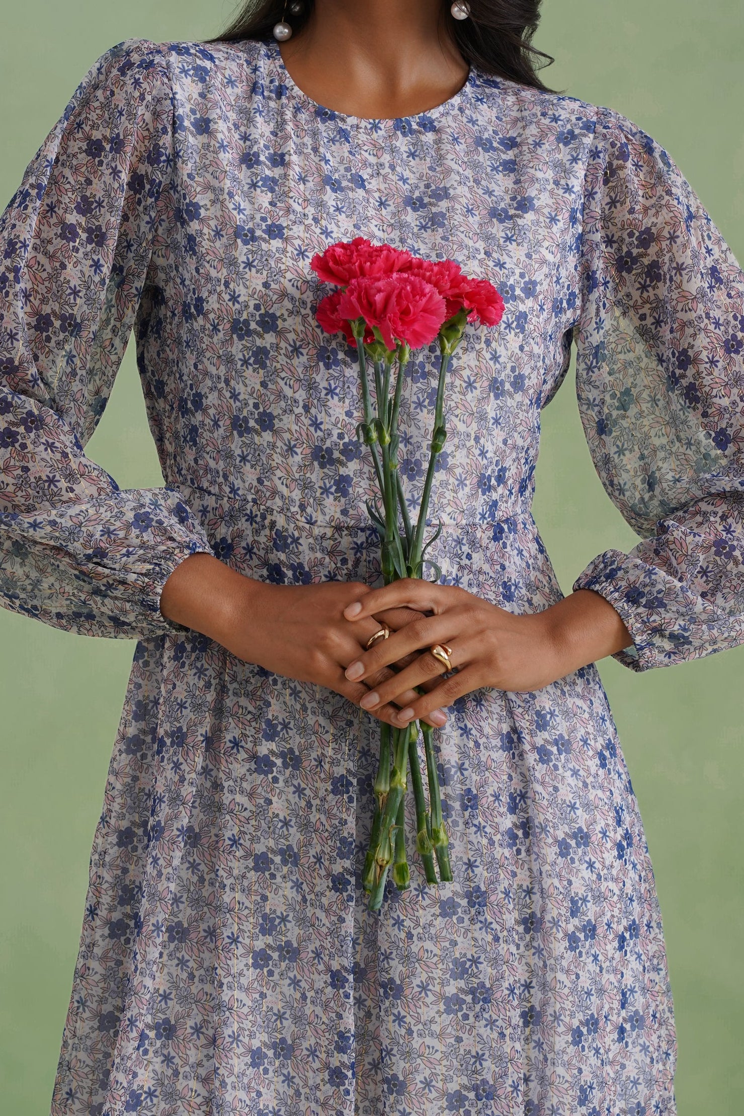 Porcelain Blue Floral Lurex Mini Dress
