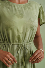Pistachio Green Floral Jacquard Midi Dress
