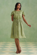 Pistachio Green Floral Jacquard Midi Dress