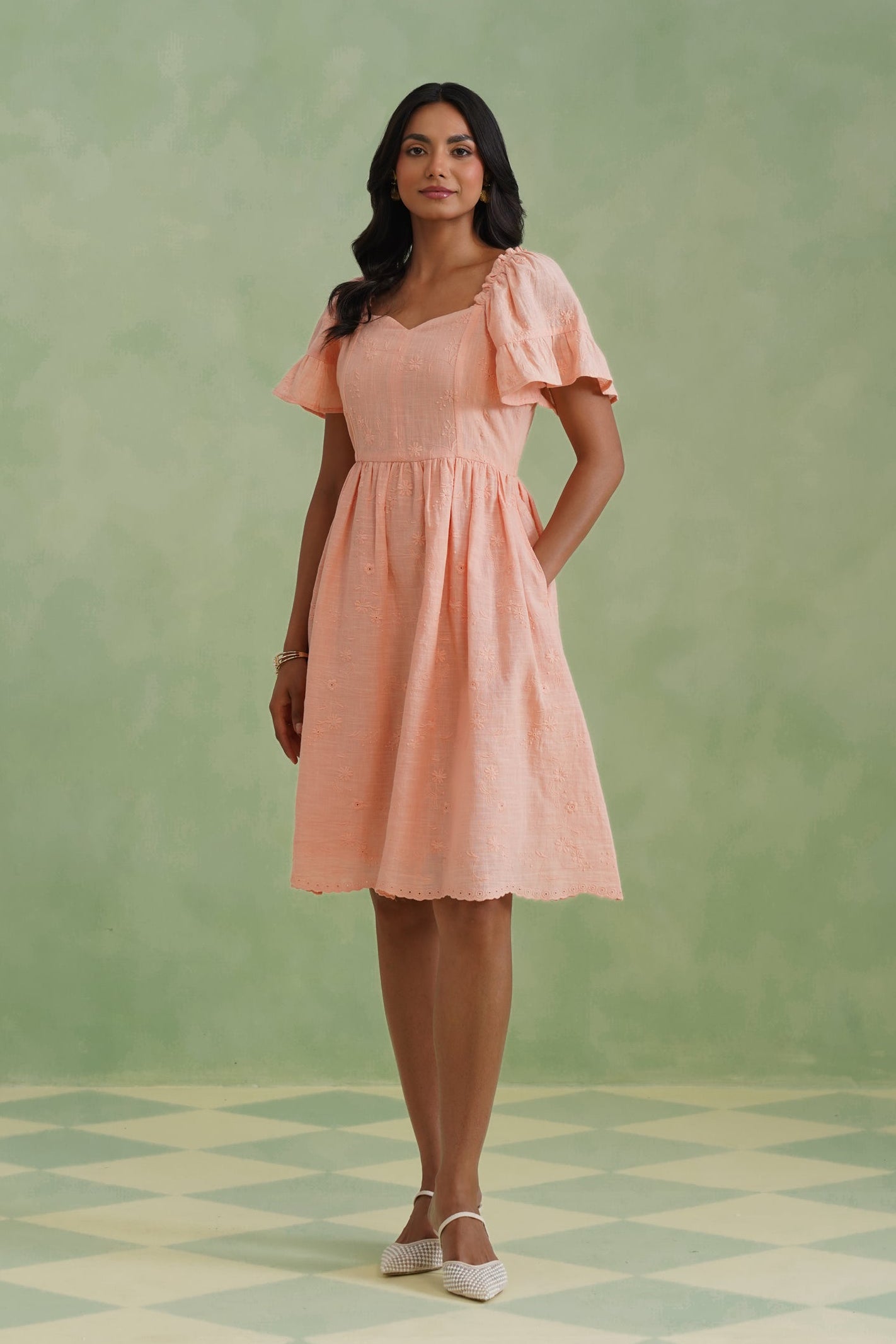 Apricot Blush Embroidered Mini Dress