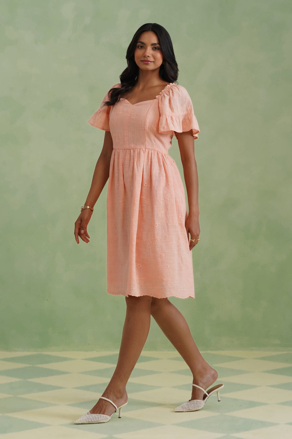 Apricot Blush Embroidered Mini Dress