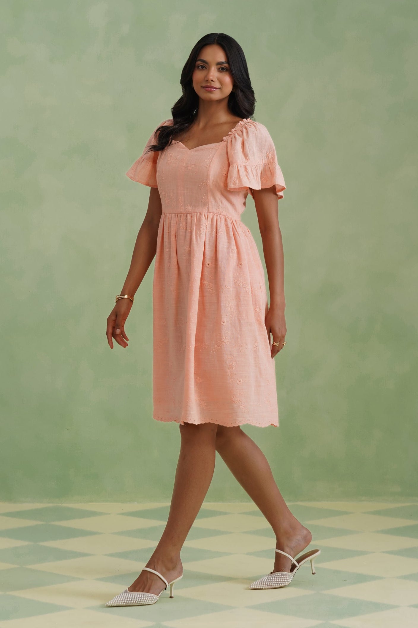 Apricot Blush Embroidered Mini Dress