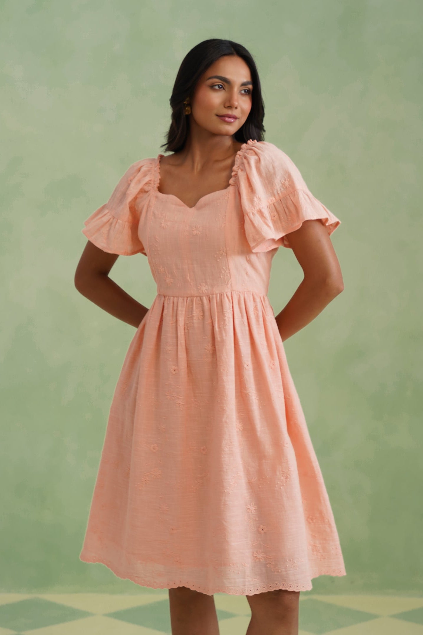Apricot Blush Embroidered Mini Dress