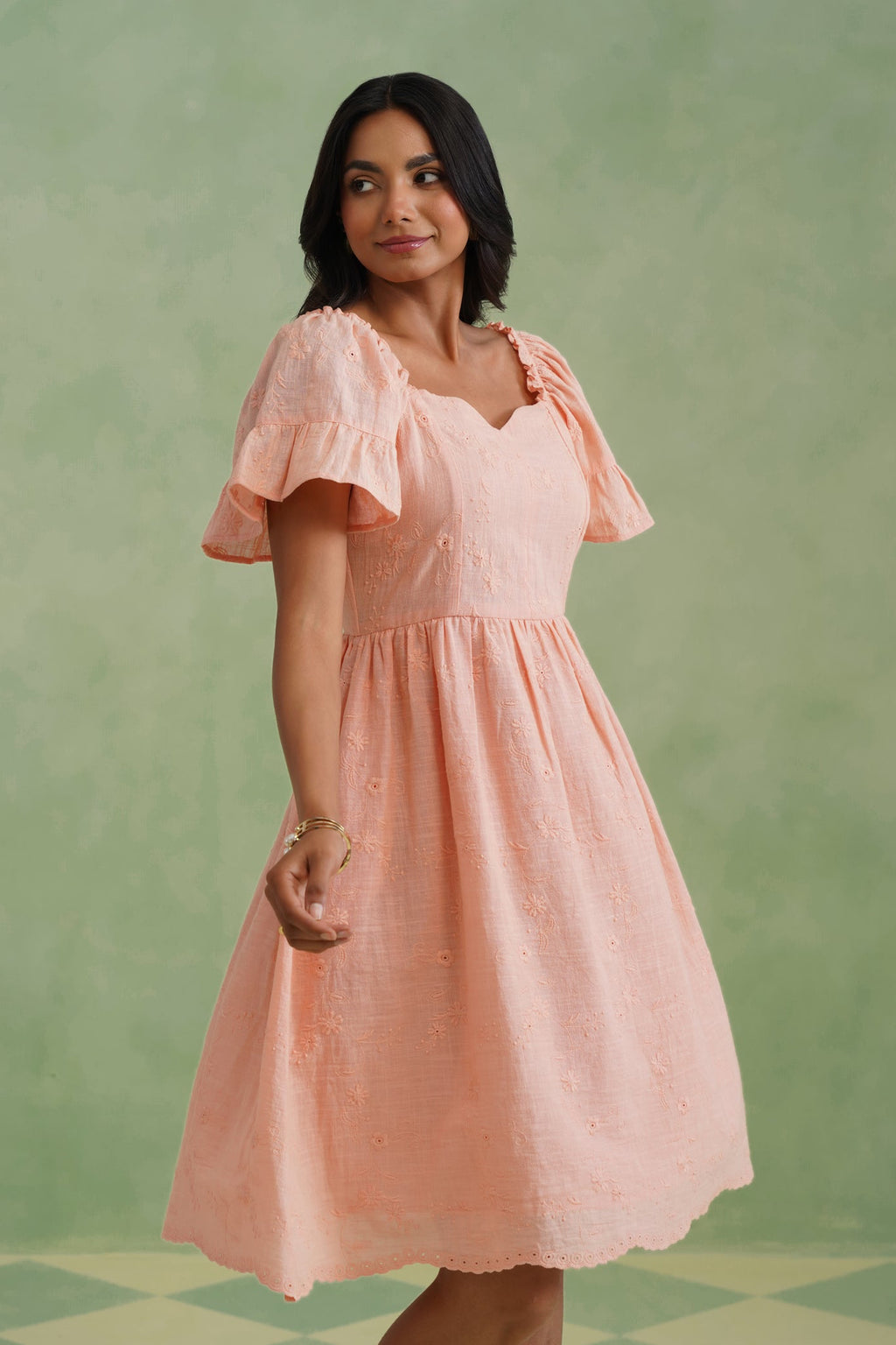 Apricot Blush Embroidered Mini Dress