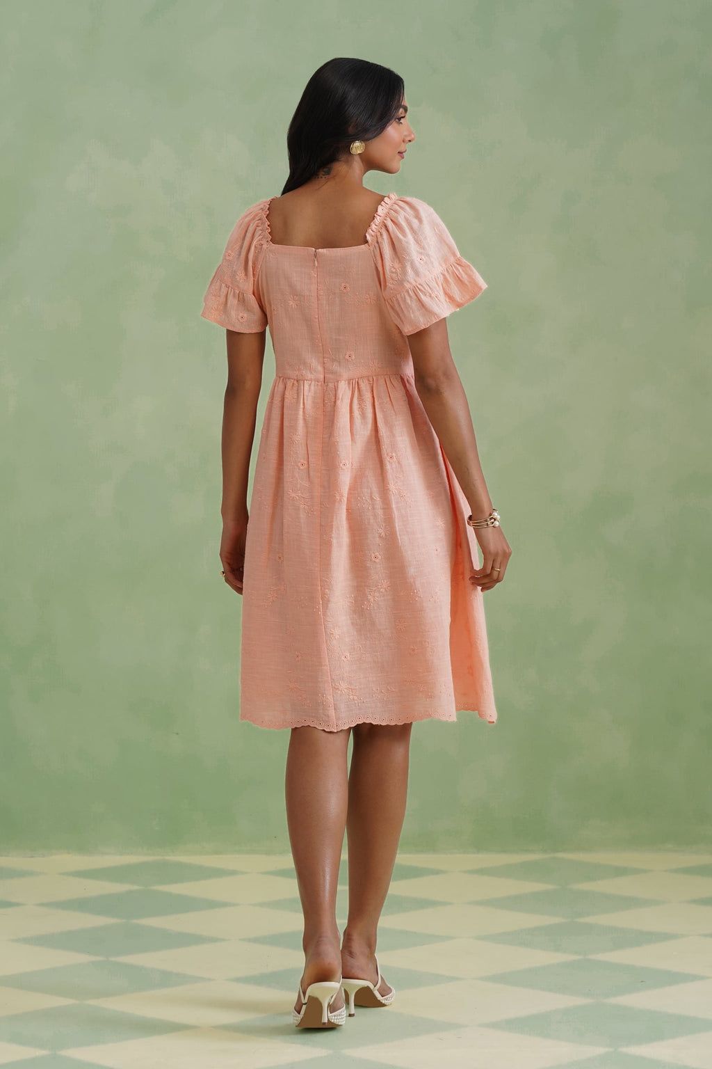 Apricot Blush Embroidered Mini Dress