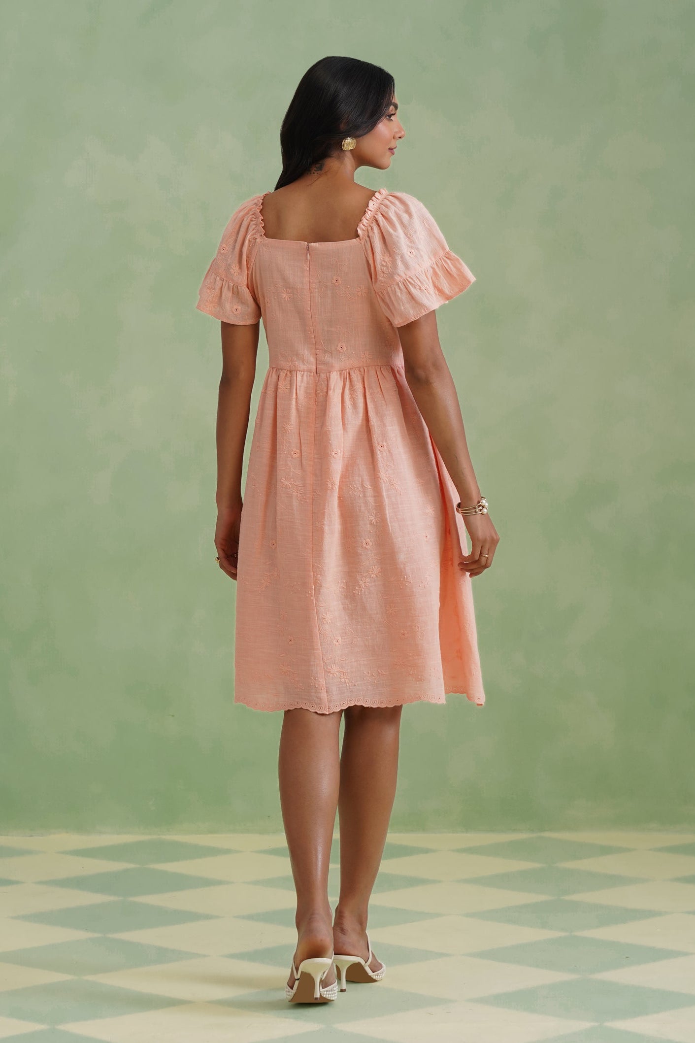 Apricot Blush Embroidered Mini Dress