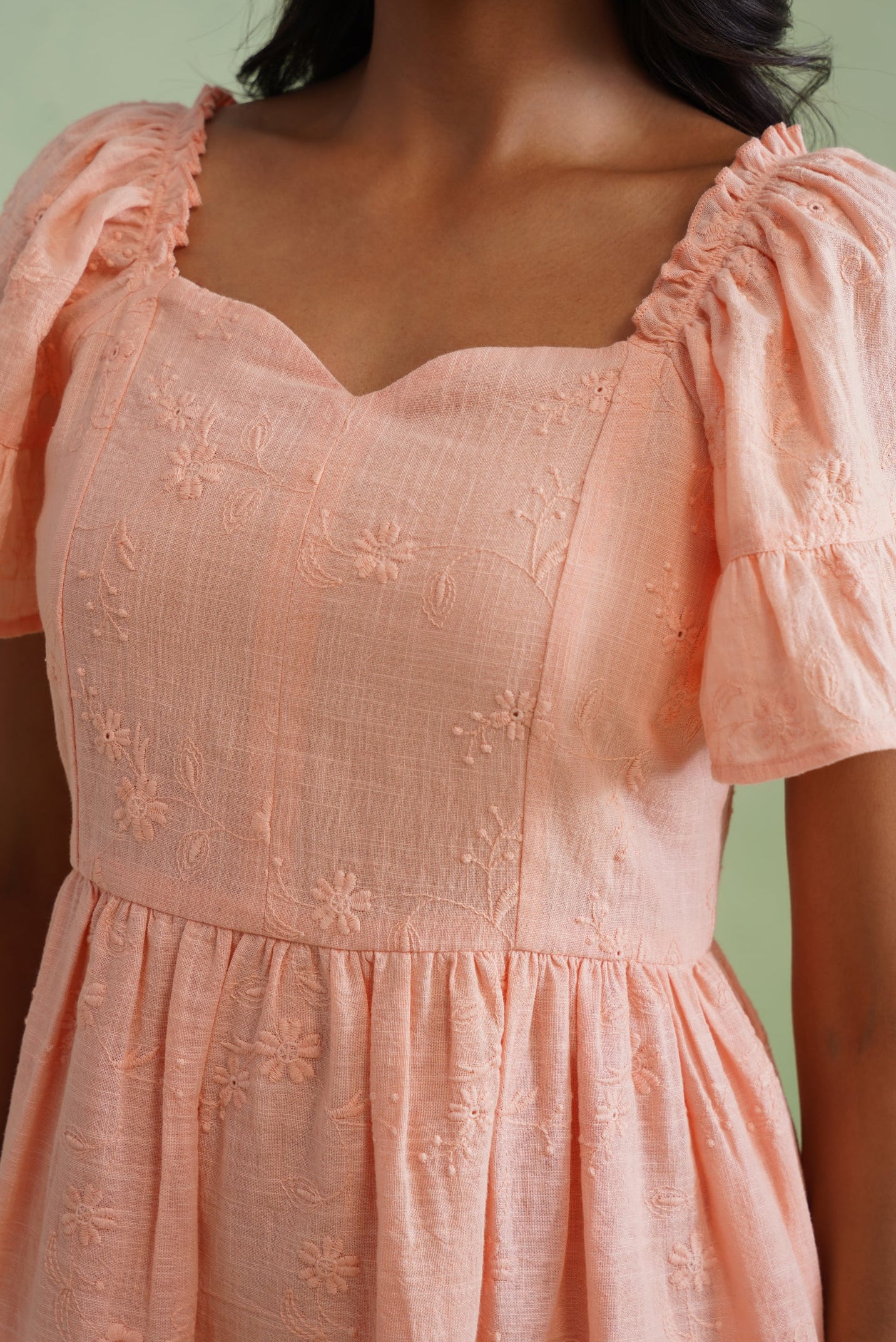 Apricot Blush Embroidered Mini Dress
