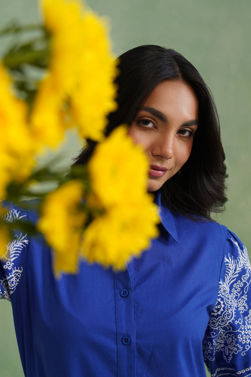 Royal Blue Embroidered Tiered Midi Dress