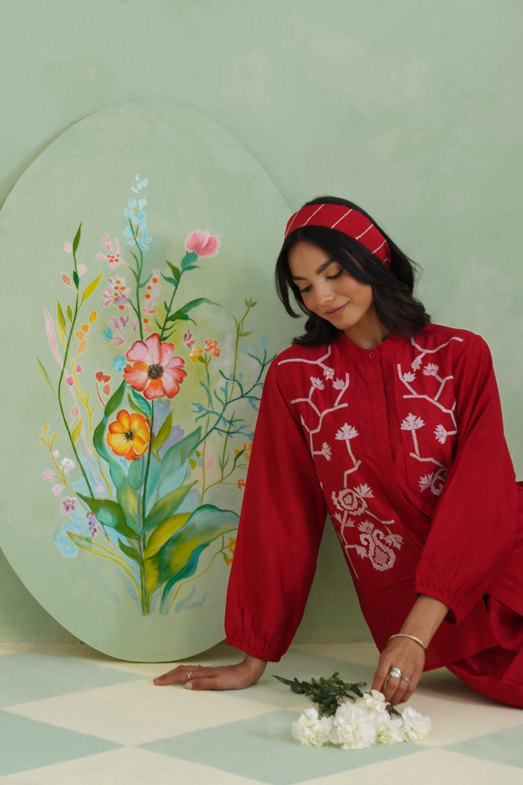 Crimson Vine Embroidered Co-Ord Set