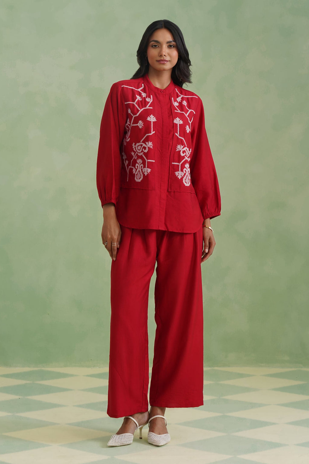 Crimson Vine Embroidered Co-Ord Set