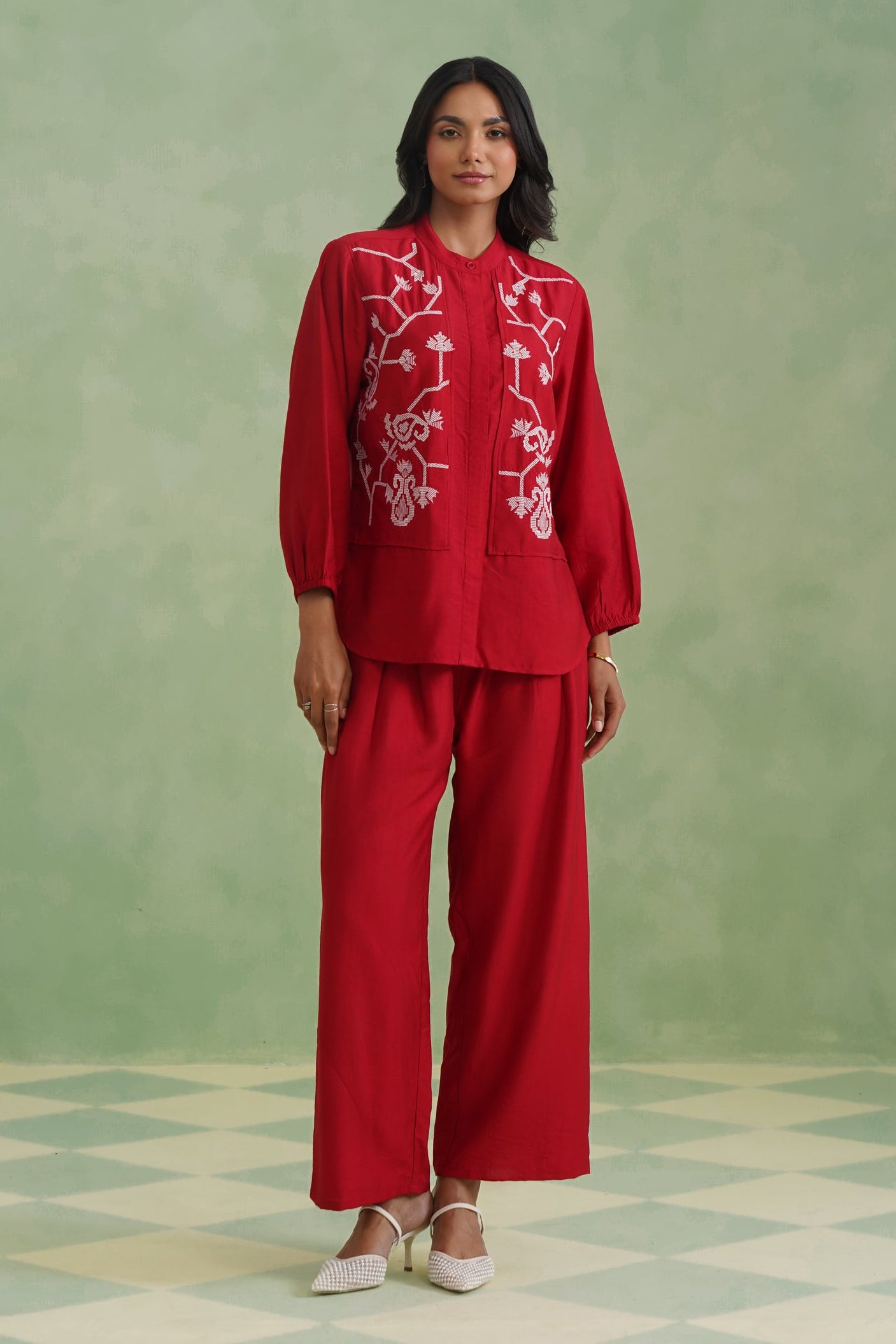Crimson Vine Embroidered Co-Ord Set