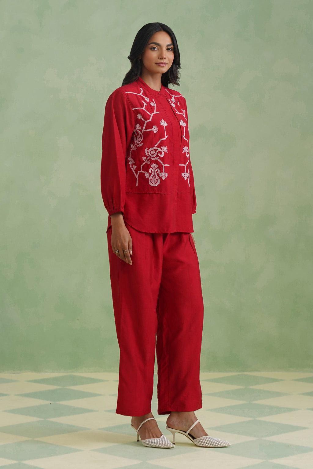 Crimson Vine Embroidered Co-Ord Set