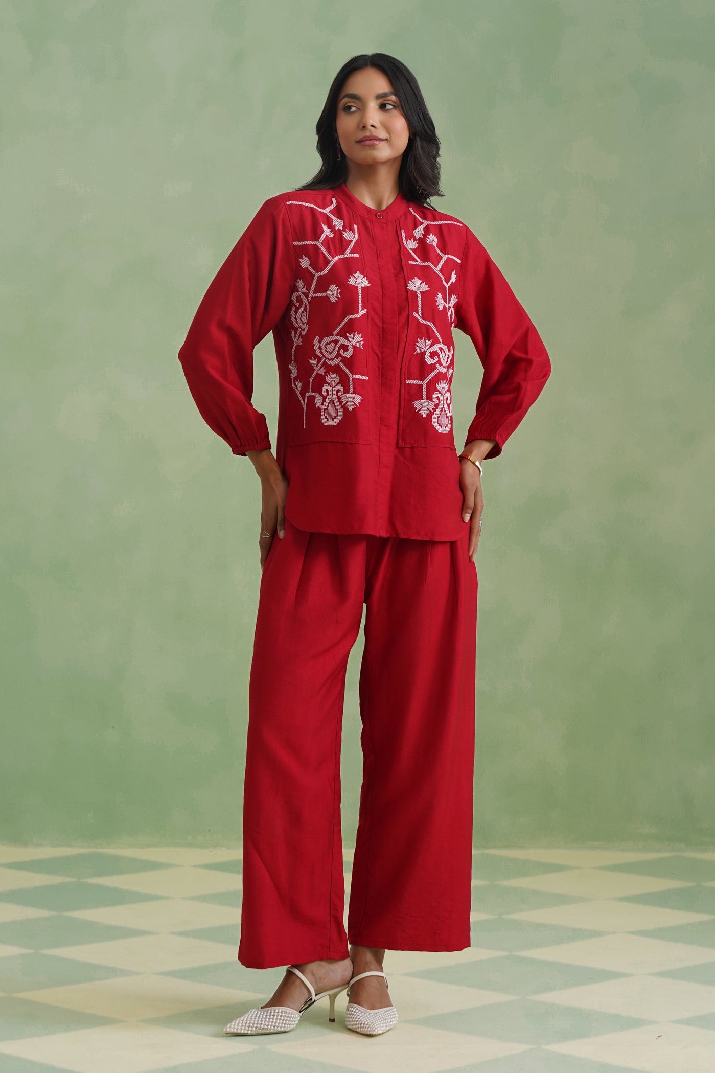 Crimson Vine Embroidered Co-Ord Set