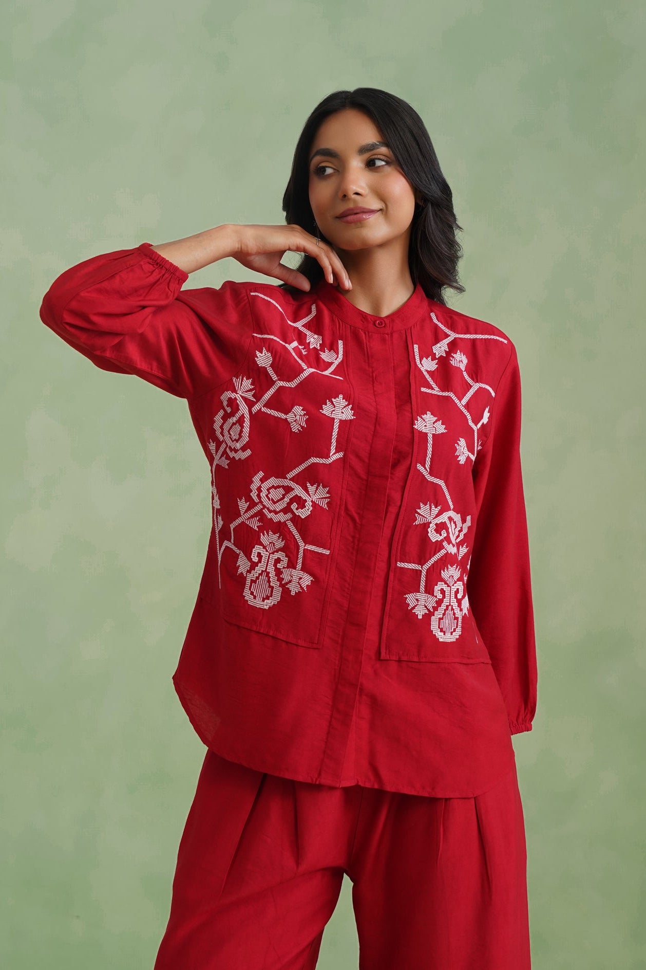 Crimson Vine Embroidered Co-Ord Set