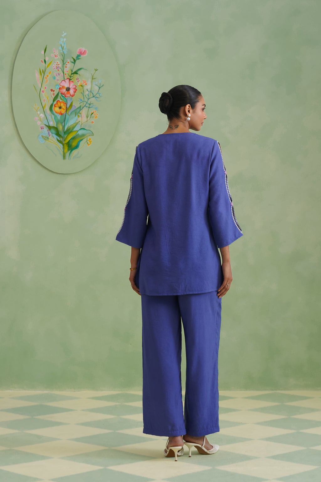 Dusty Lilac Blue Embroidered Co-ord Set