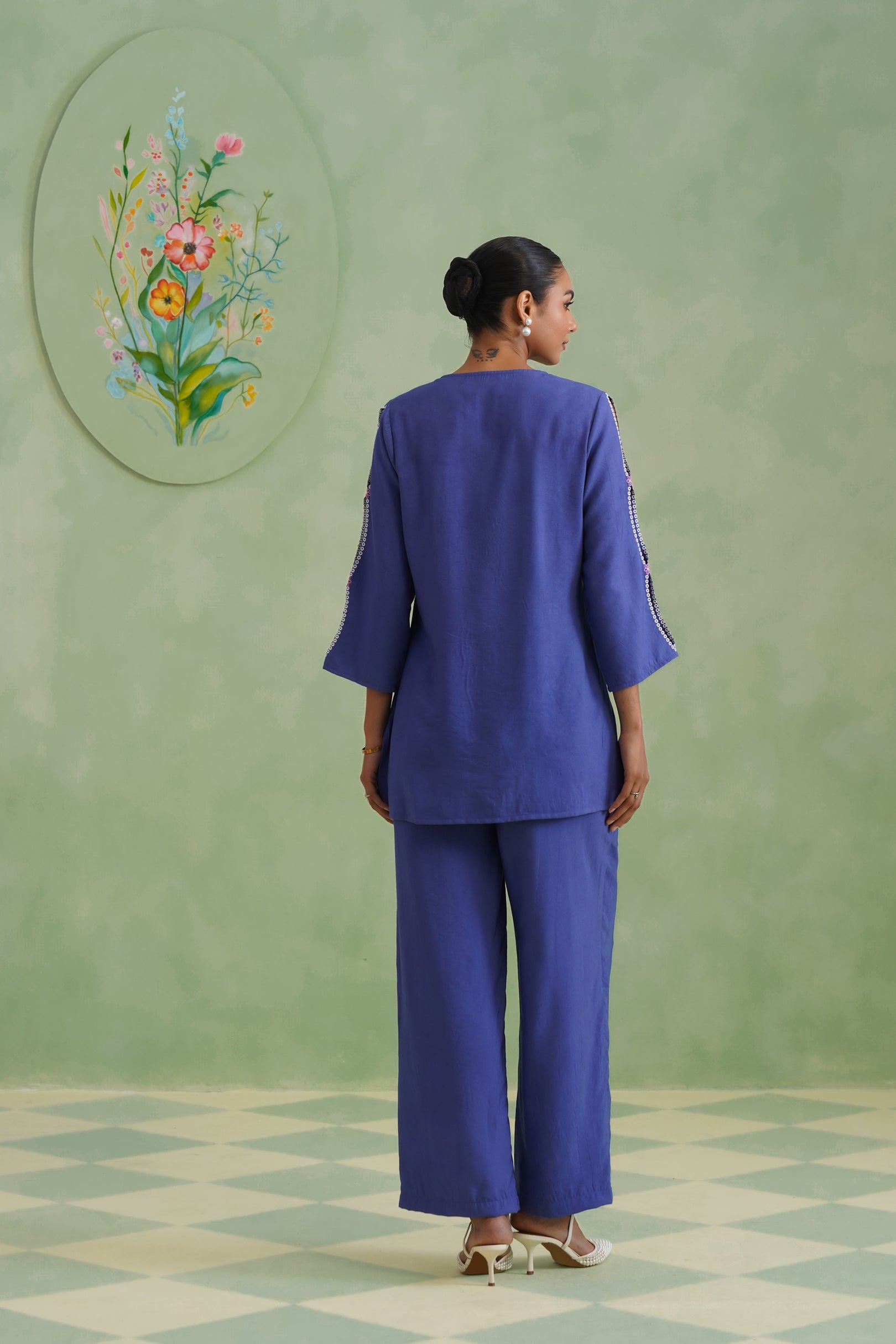 Dusty Lilac Blue Embroidered Co-ord Set
