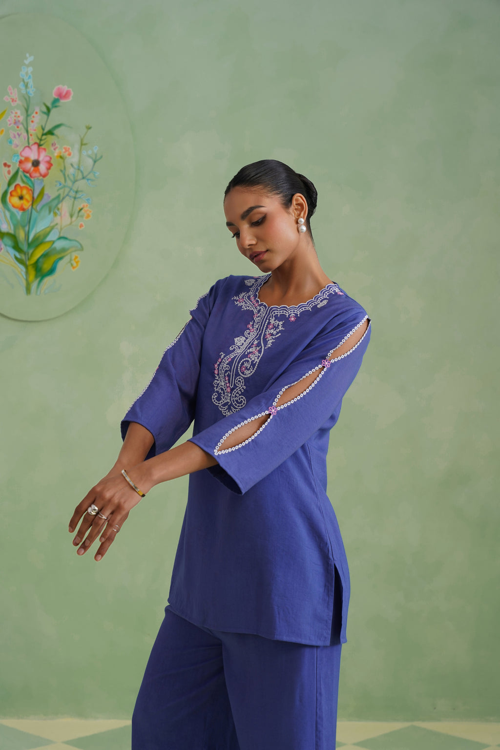 Dusty Lilac Blue Embroidered Co-ord Set