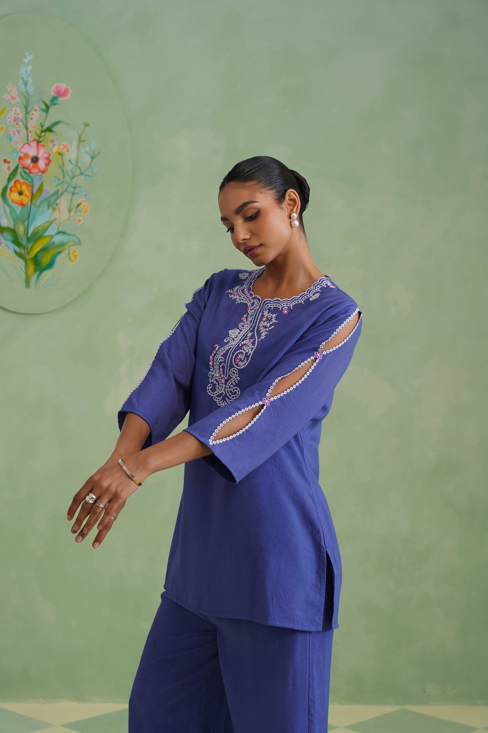 Dusty Lilac Blue Embroidered Co-ord Set