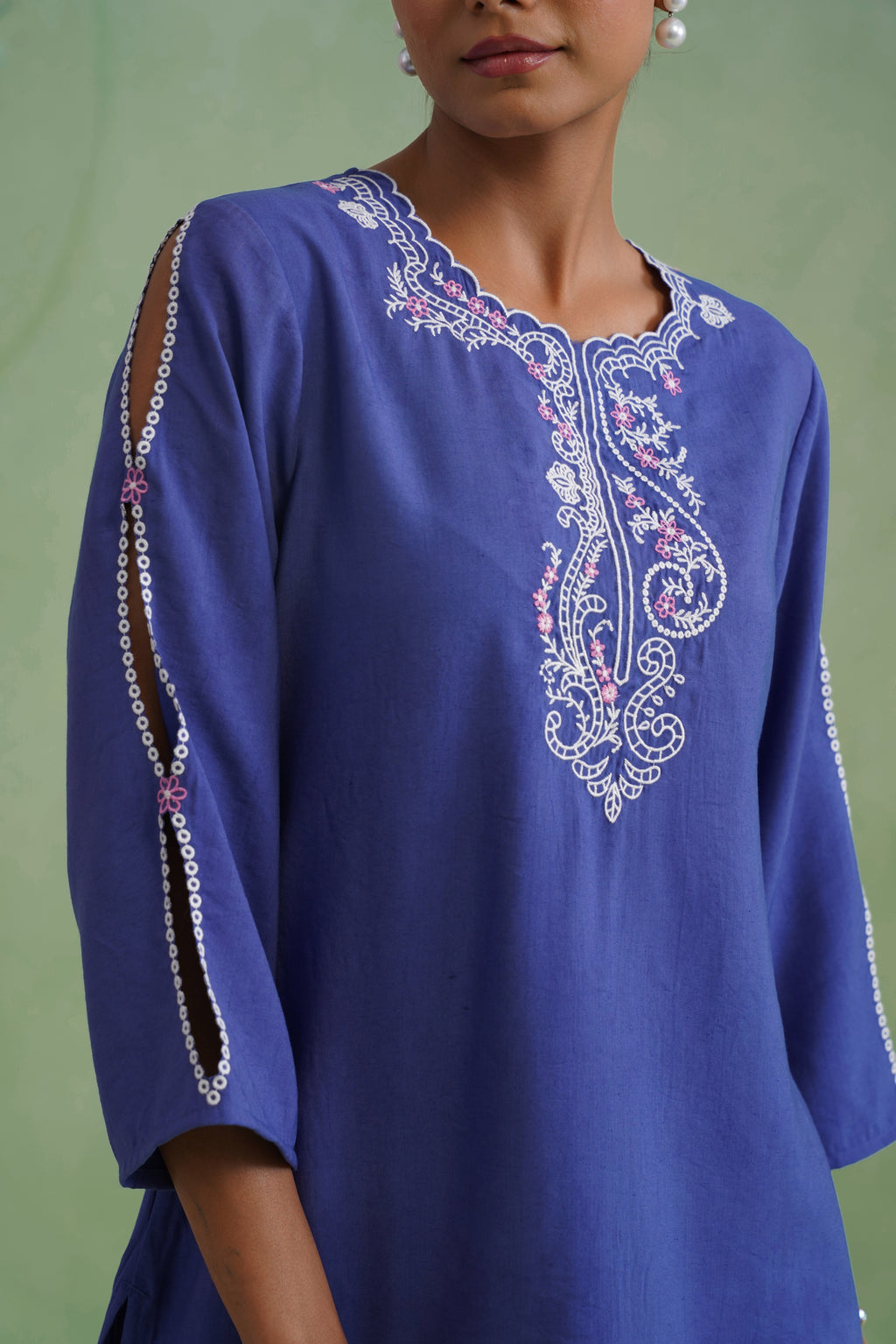 Dusty Lilac Blue Embroidered Co-ord Set