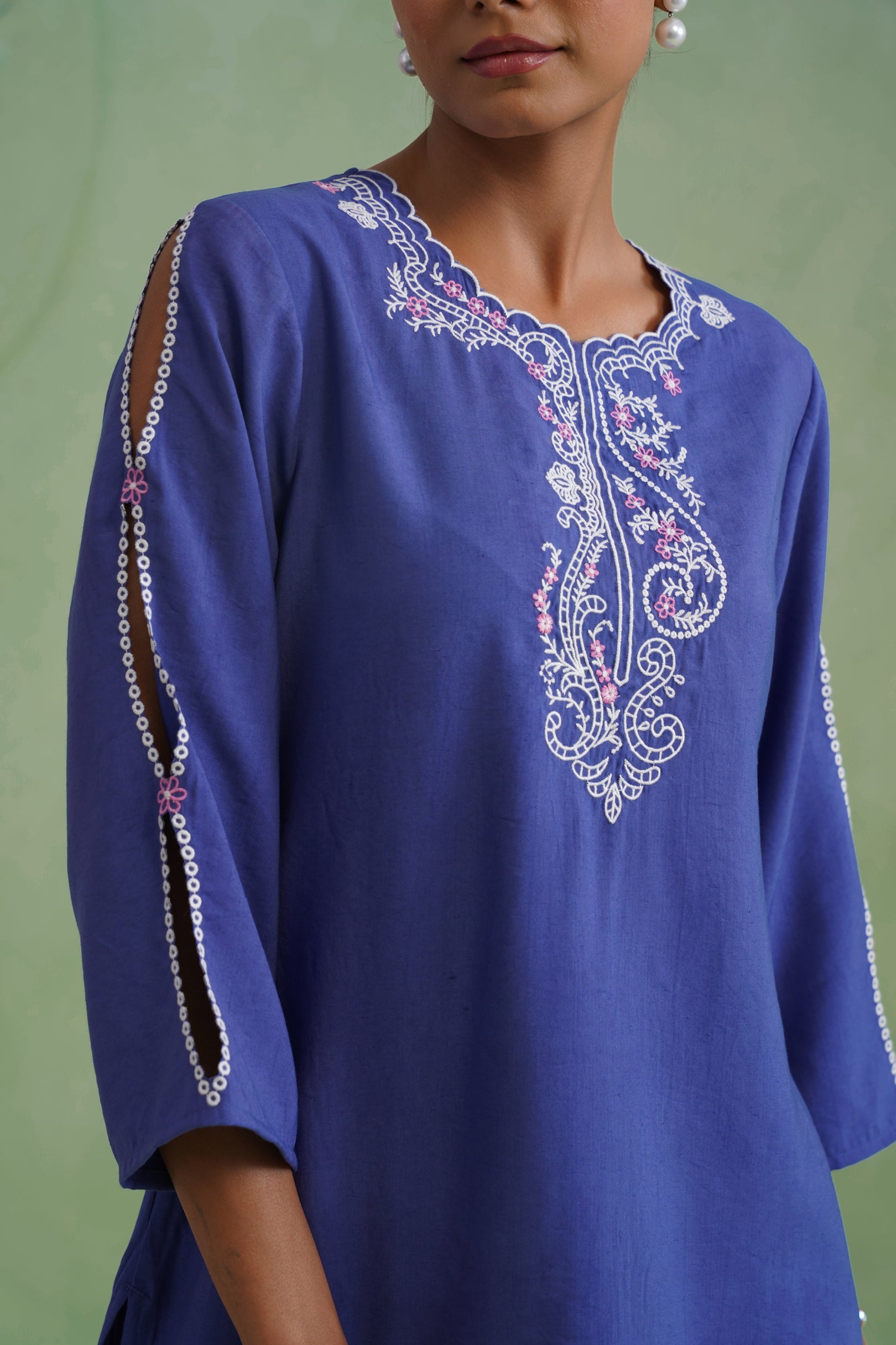 Dusty Lilac Blue Embroidered Co-ord Set