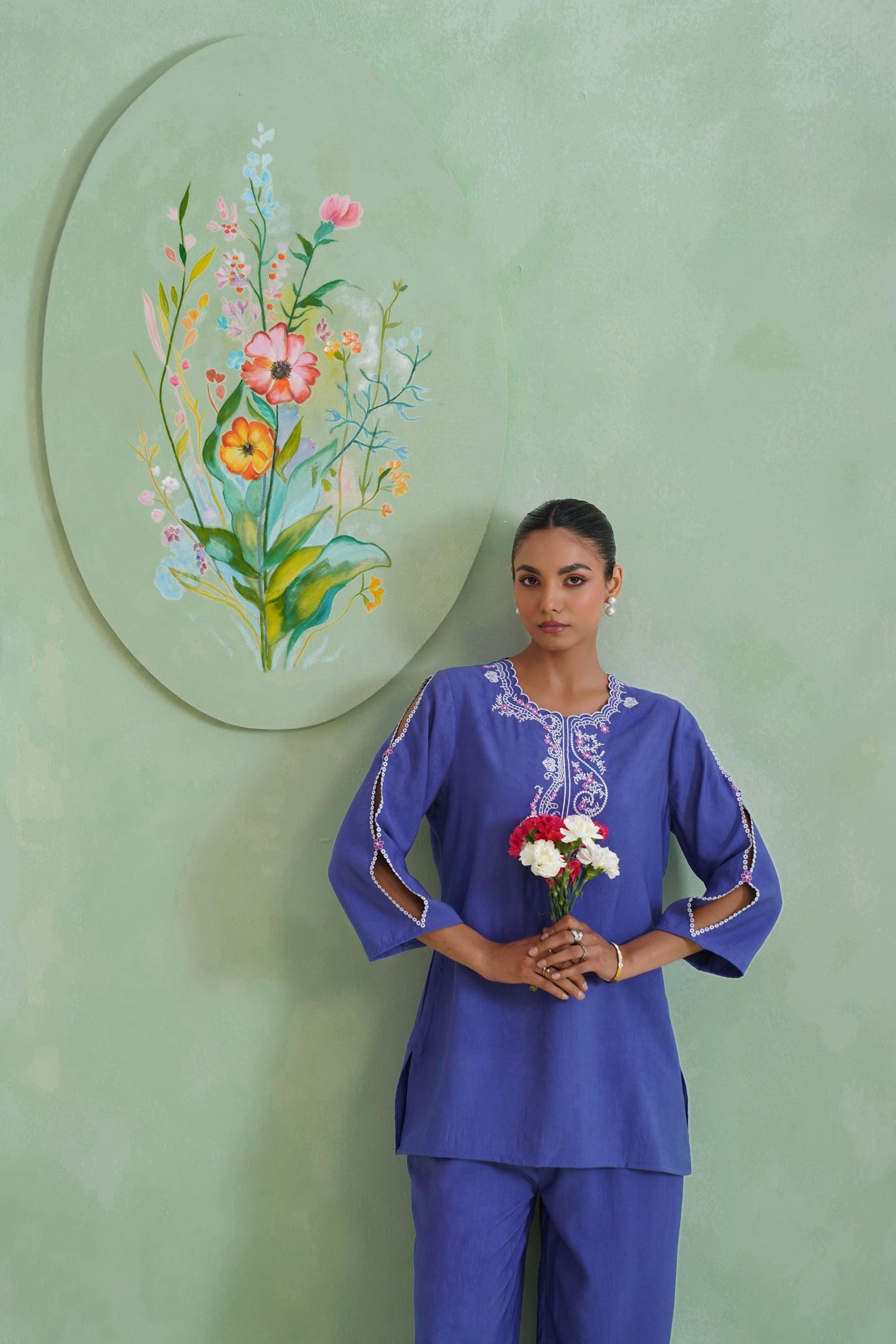 Dusty Lilac Blue Embroidered Co-ord Set