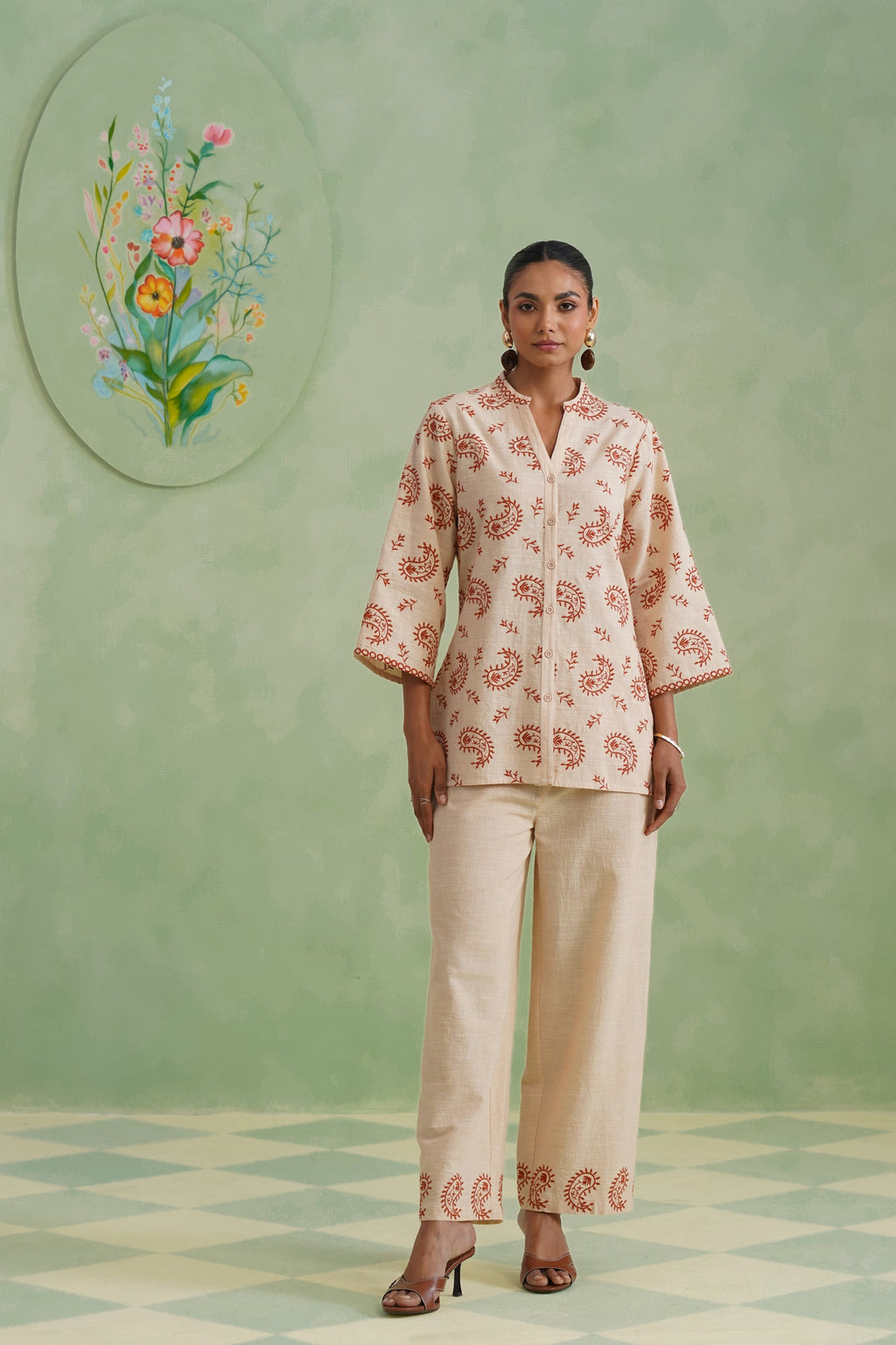 Dusty Ivory Paisley Embroidered Co-ord Set