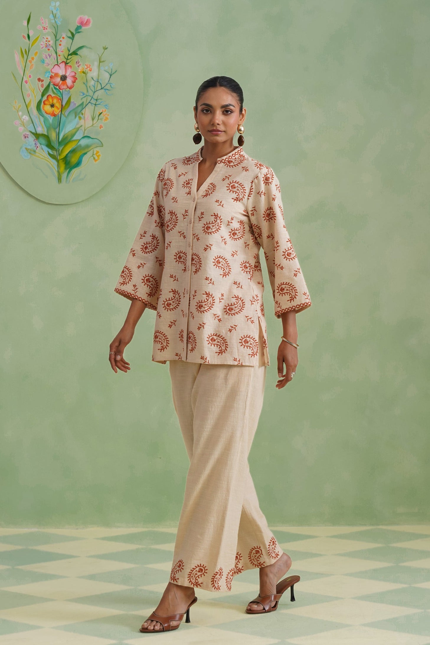Dusty Ivory Paisley Embroidered Co-ord Set