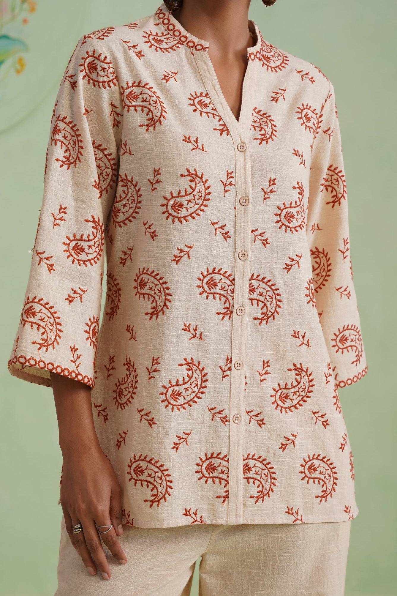 Dusty Ivory Paisley Embroidered Co-ord Set