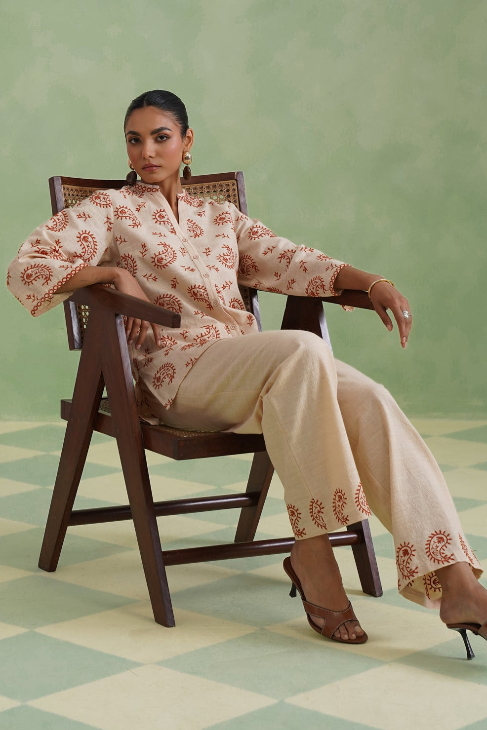 Dusty Ivory Paisley Embroidered Co-ord Set