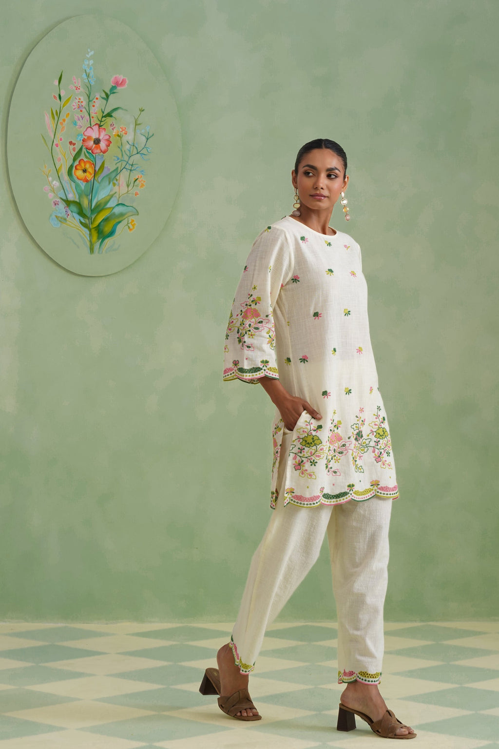 Ivory Floral Broderie Kurta Set