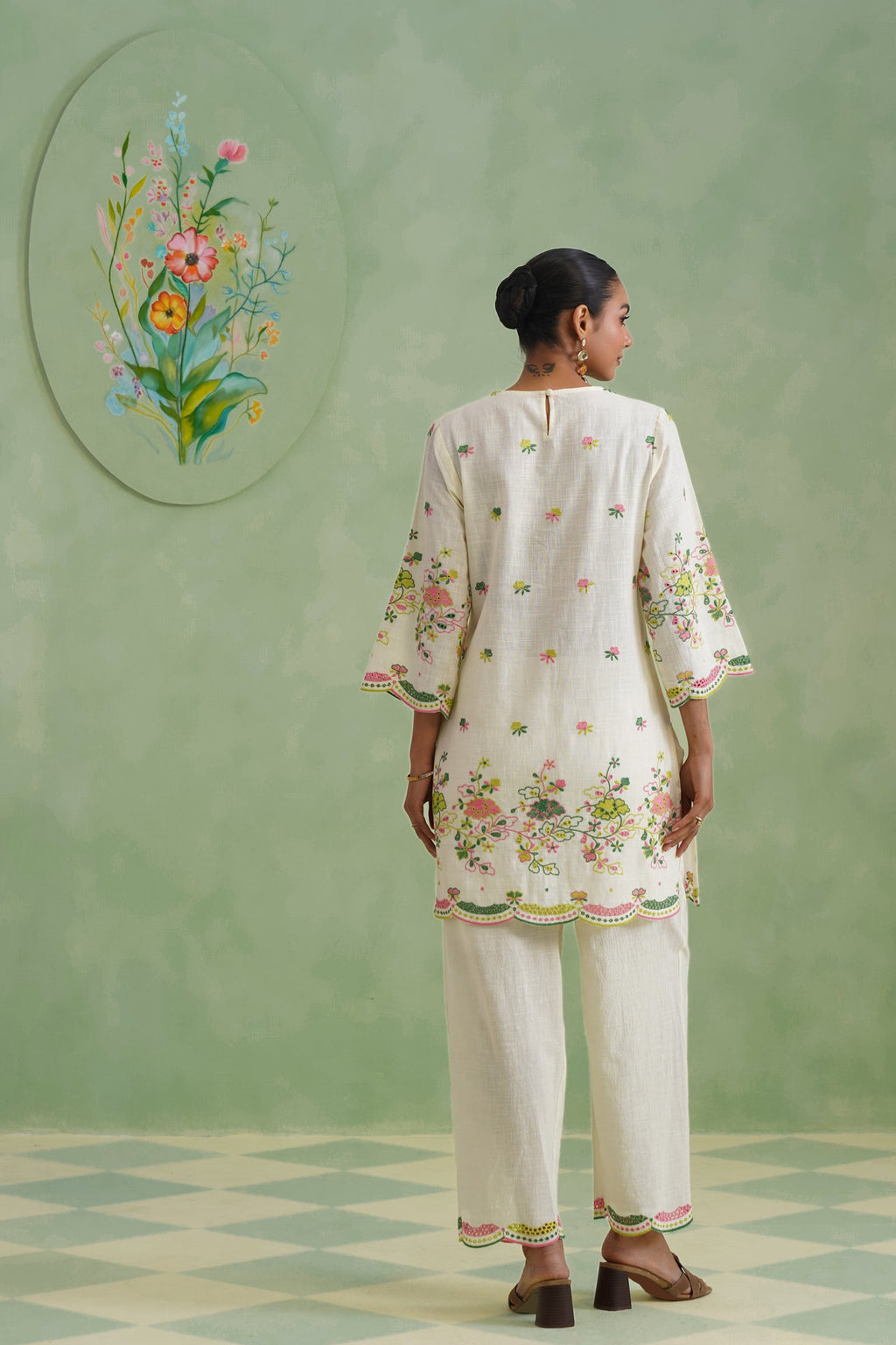 Ivory Floral Broderie Kurta Set