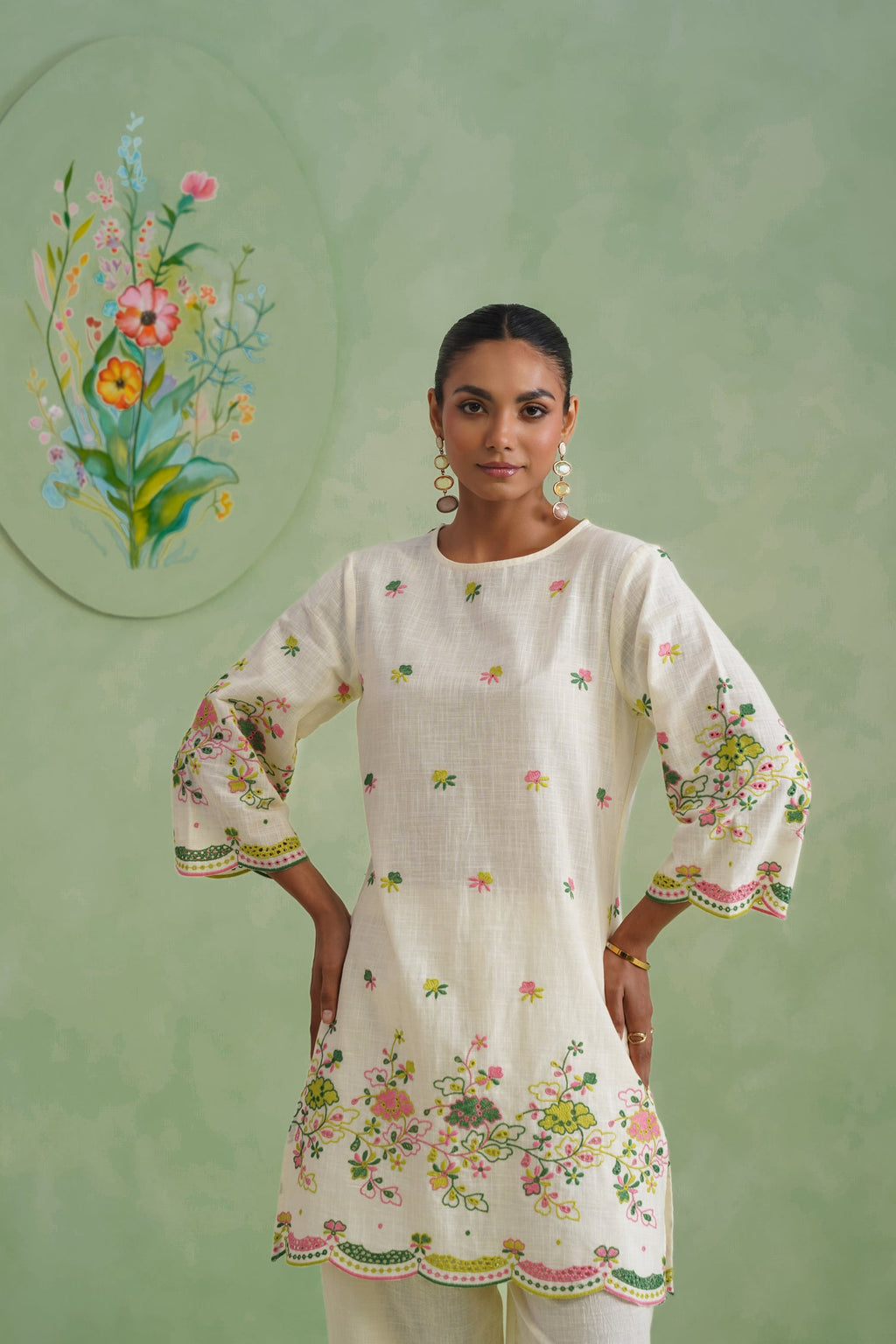 Ivory Floral Broderie Kurta Set
