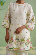 Ivory Floral Broderie Kurta Set