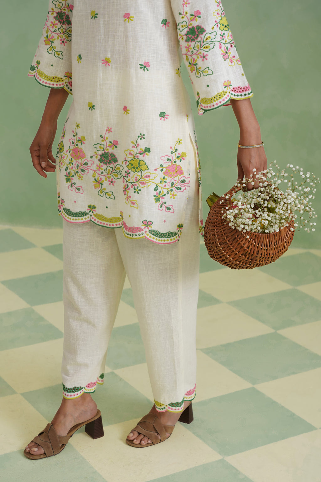 Ivory Floral Broderie Kurta Set