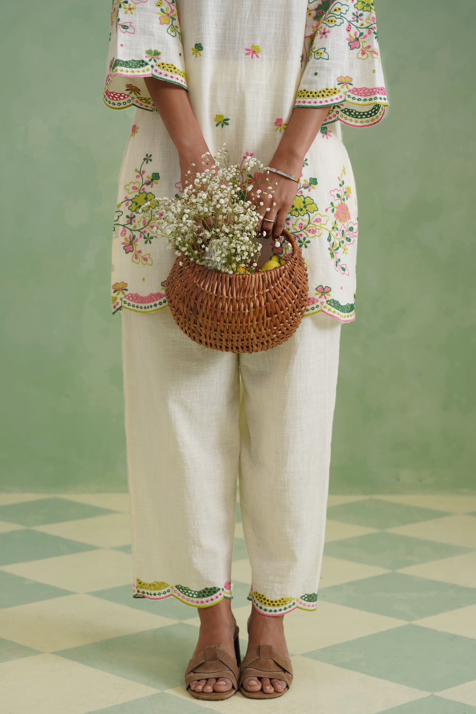 Ivory Floral Broderie Kurta Set