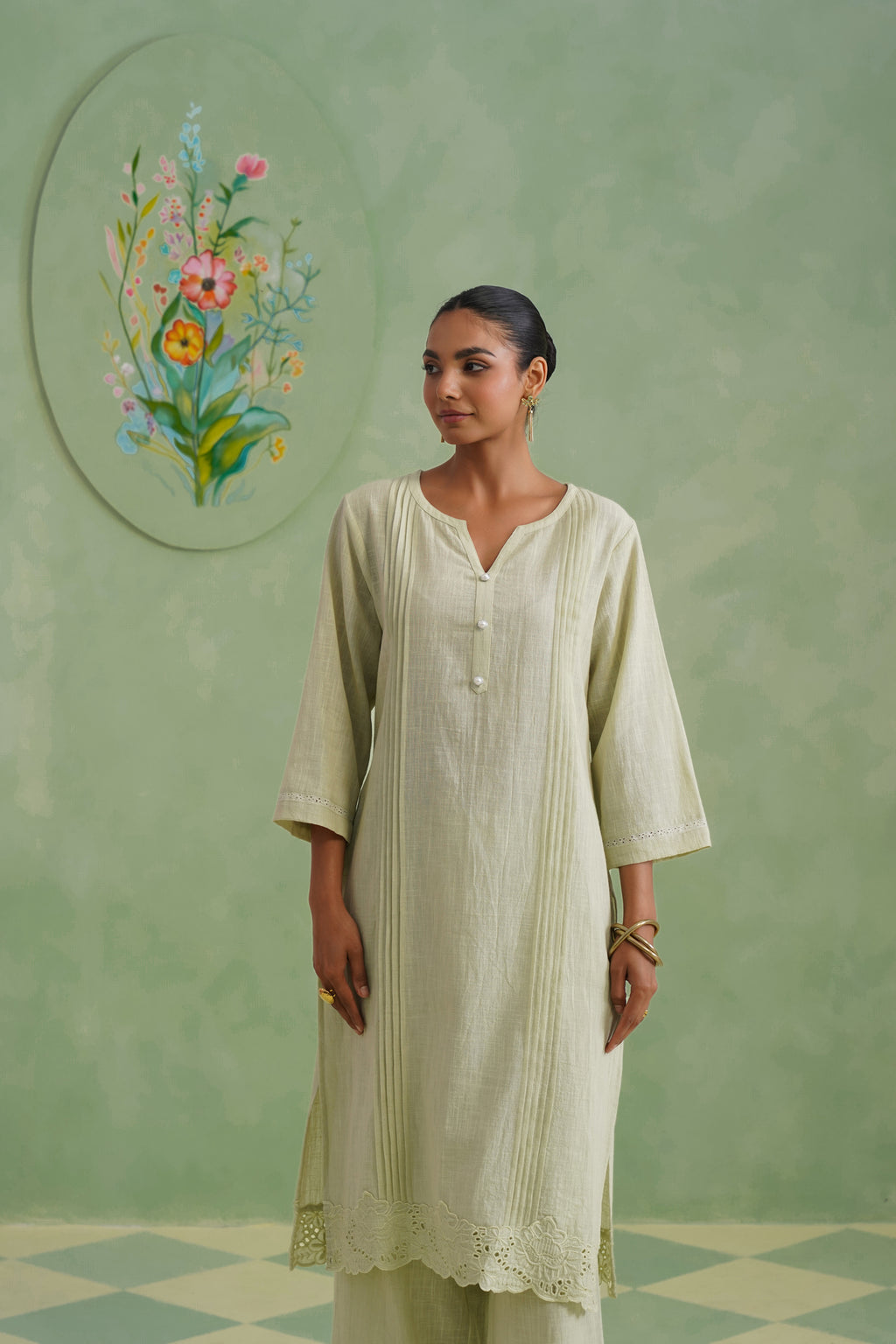 Pistachio Mist Cutwork Lace Kurta Set