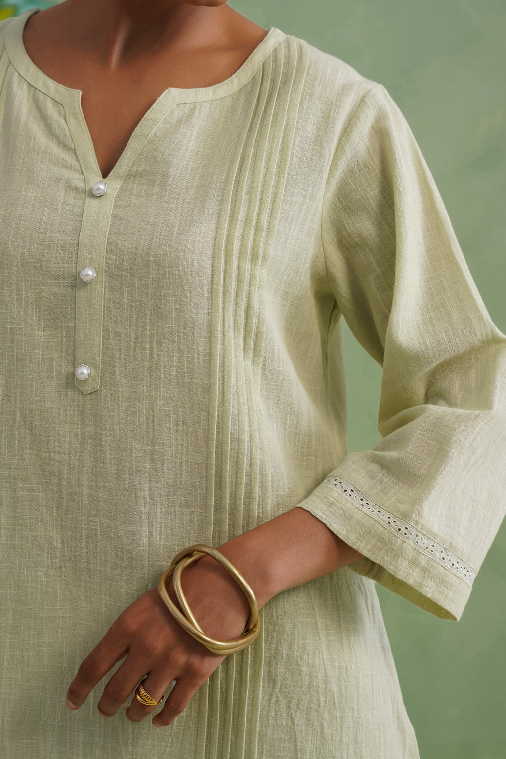 Pistachio Mist Cutwork Lace Kurta Set