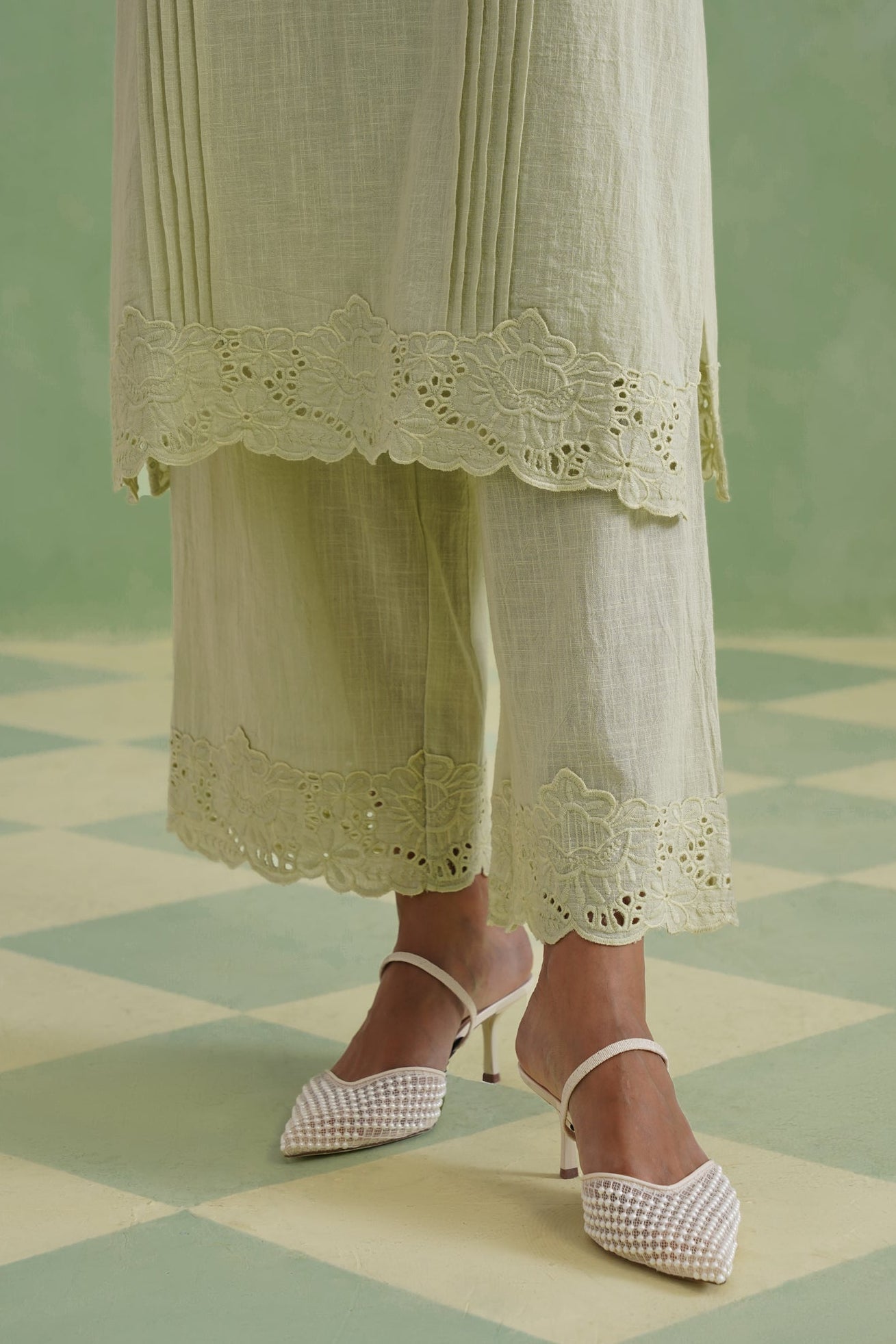 Pistachio Mist Cutwork Lace Kurta Set