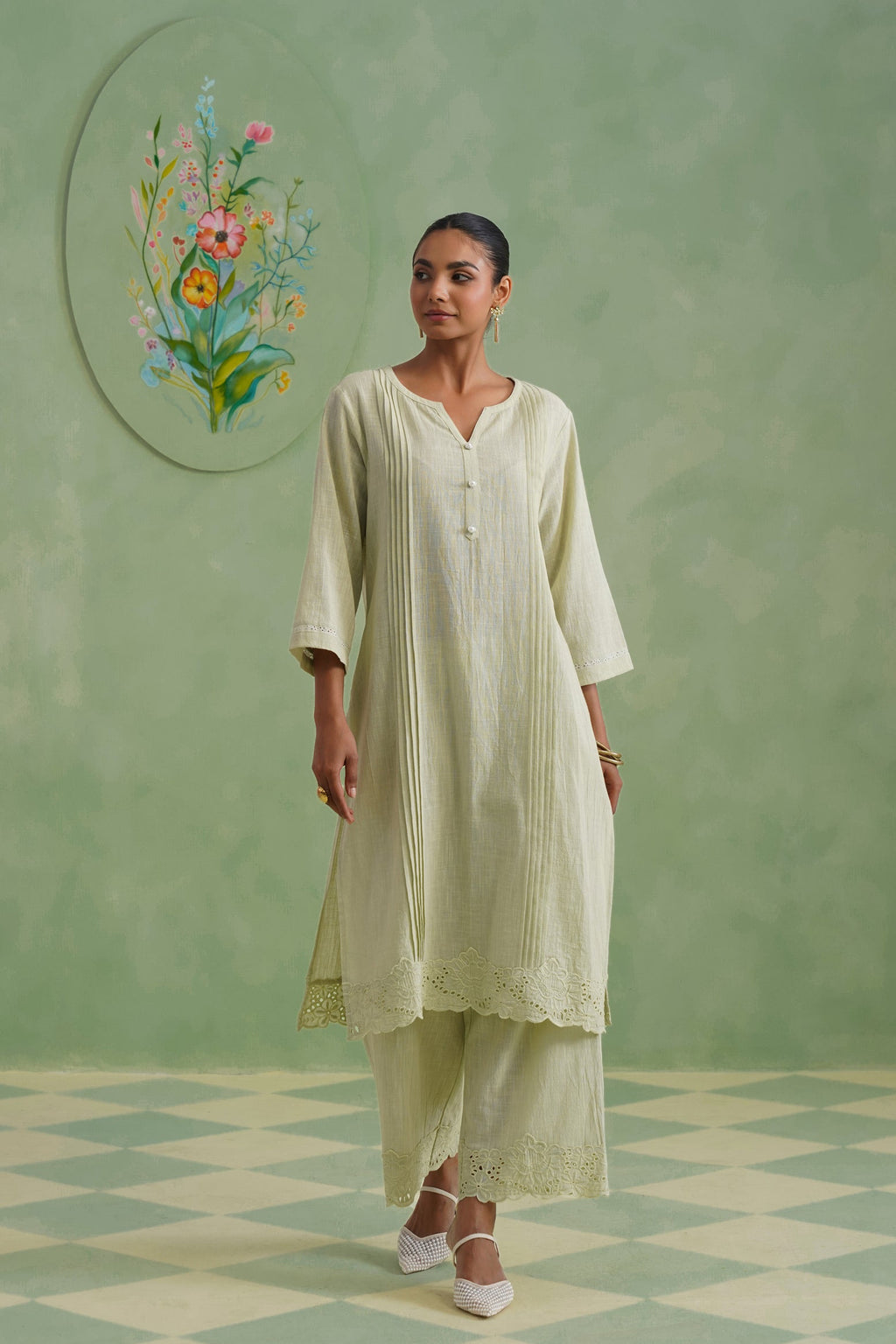 Pistachio Mist Cutwork Lace Kurta Set