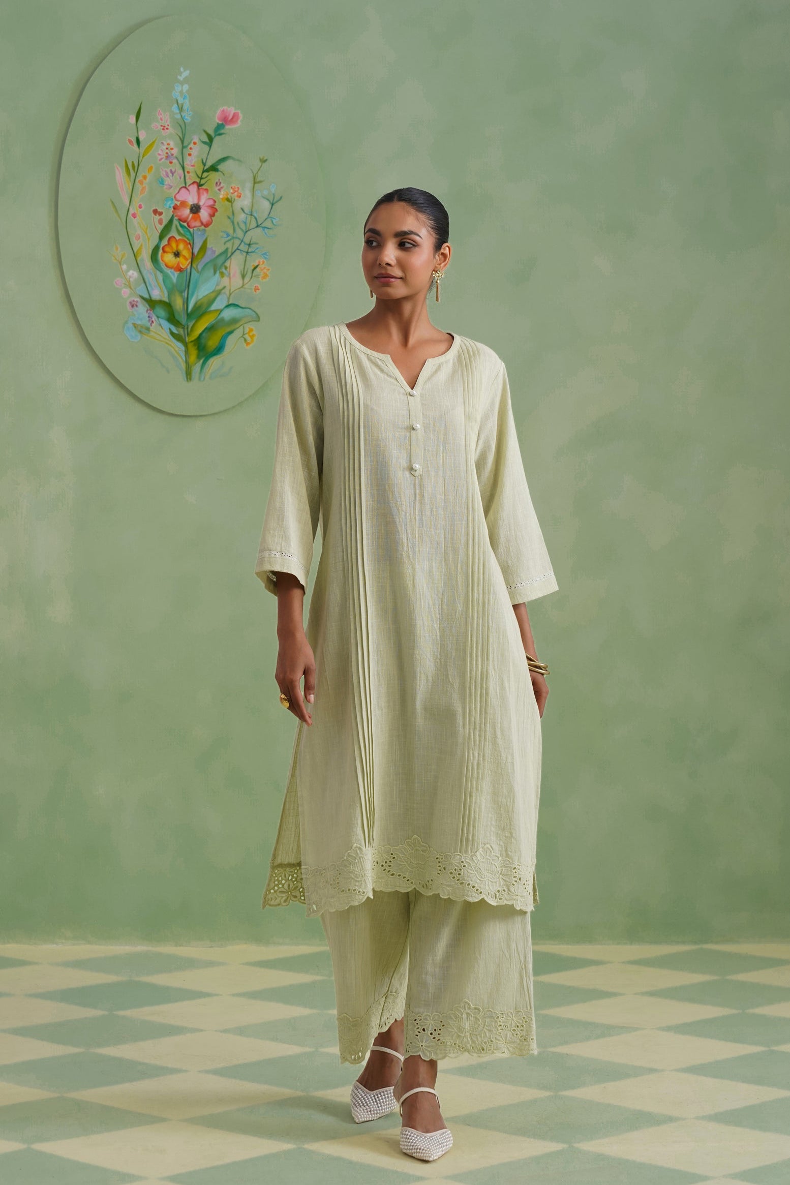 Pistachio Mist Cutwork Lace Kurta Set