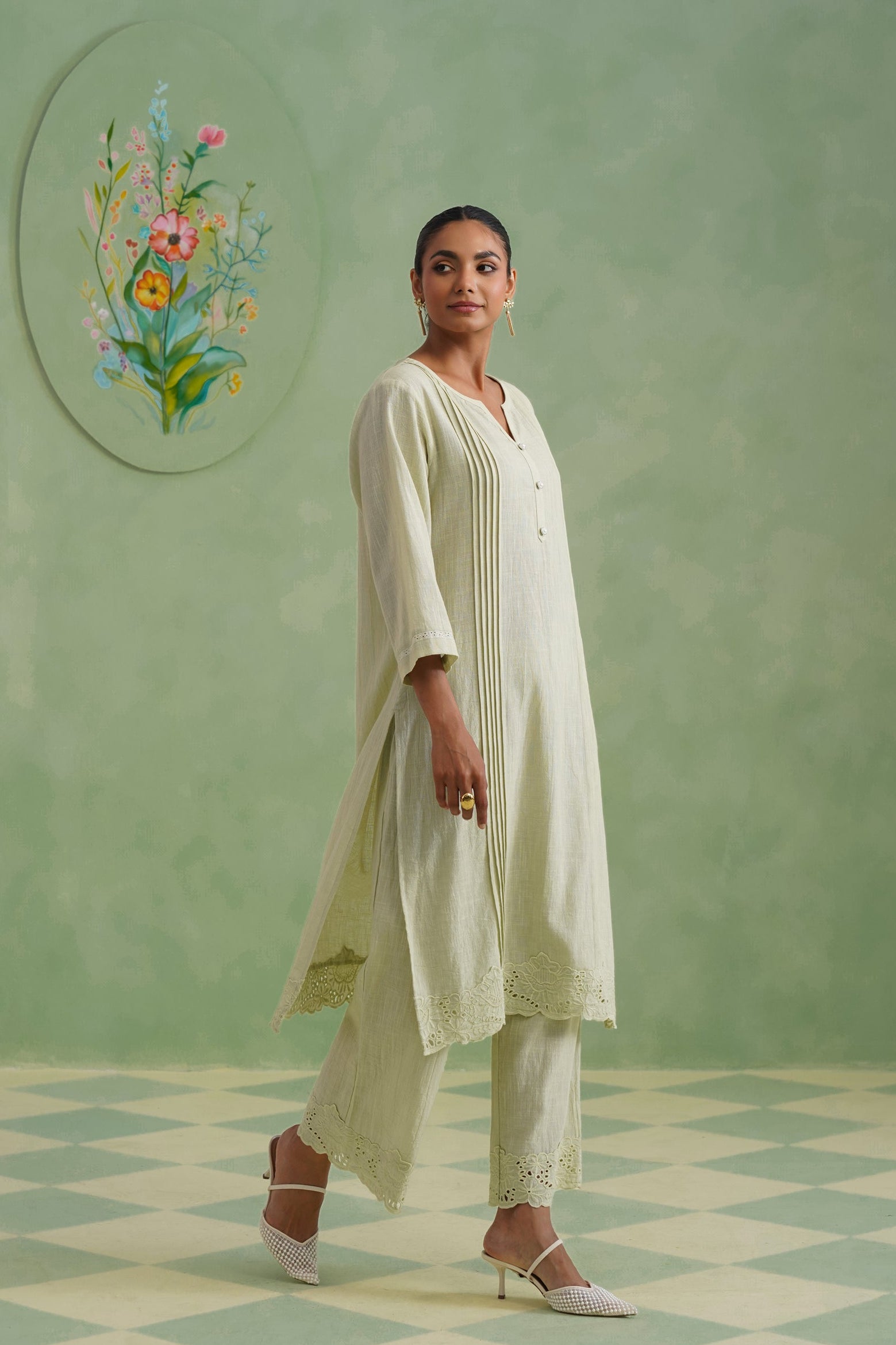 Pistachio Mist Cutwork Lace Kurta Set