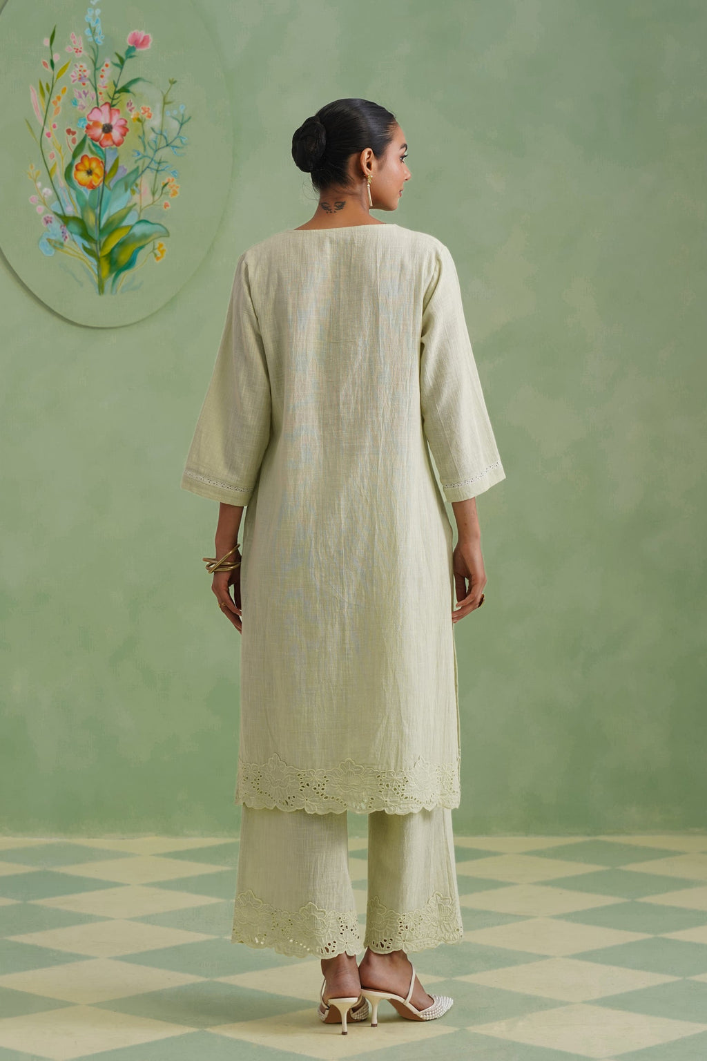 Pistachio Mist Cutwork Lace Kurta Set